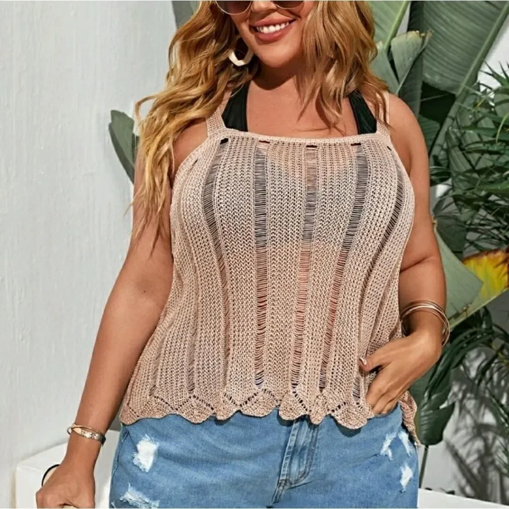 Plus Plain Knitted Cover Up